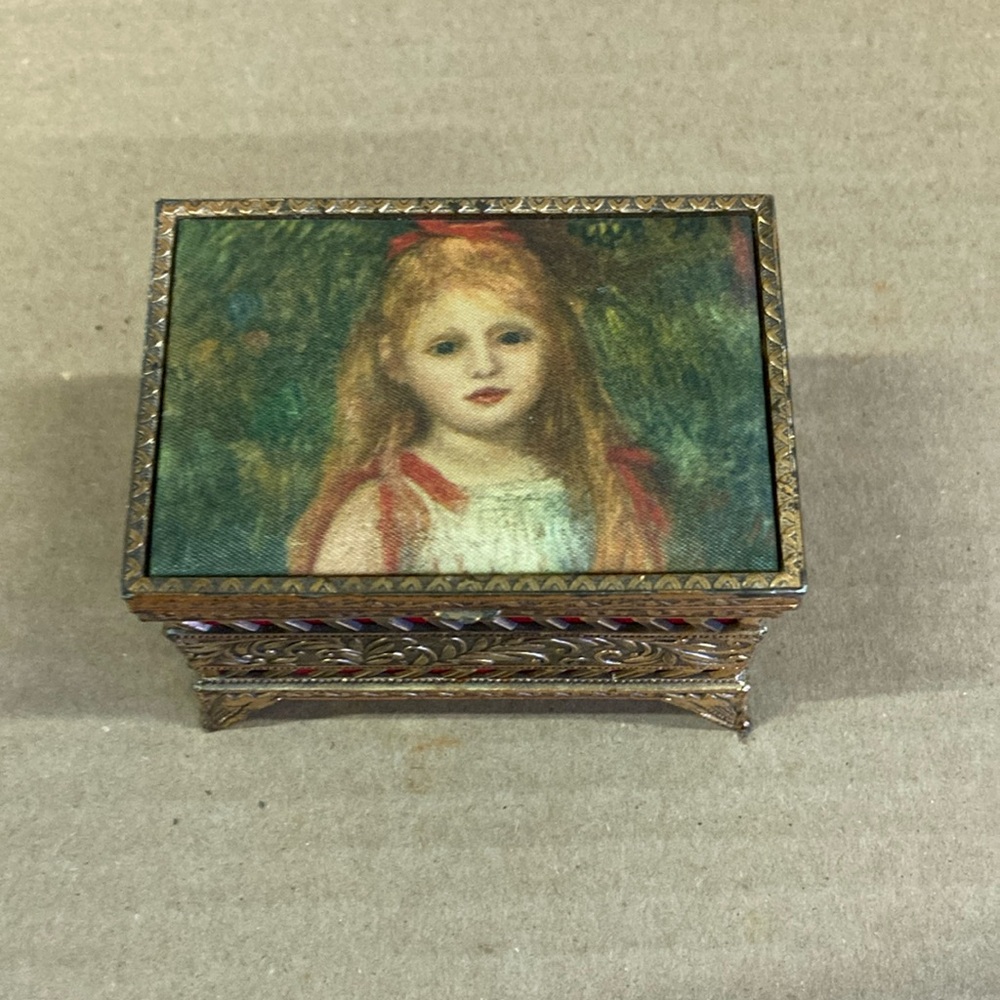 Gold vintage footed trinket box “portrait of a young girl “‎ by Renoir 1841-1919